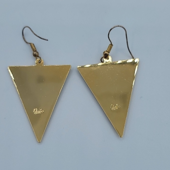 Vintage Goldtone Geometric V Shape Abalone Earrings #1216 - Picture 9 of 11